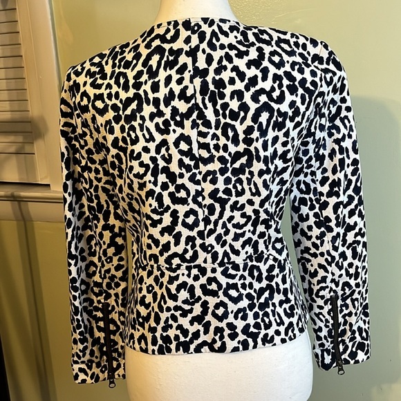 J.Crew Blue White Leopard zipper front Collarless Career Spring Blazer Jacket - Picture 3 of 15